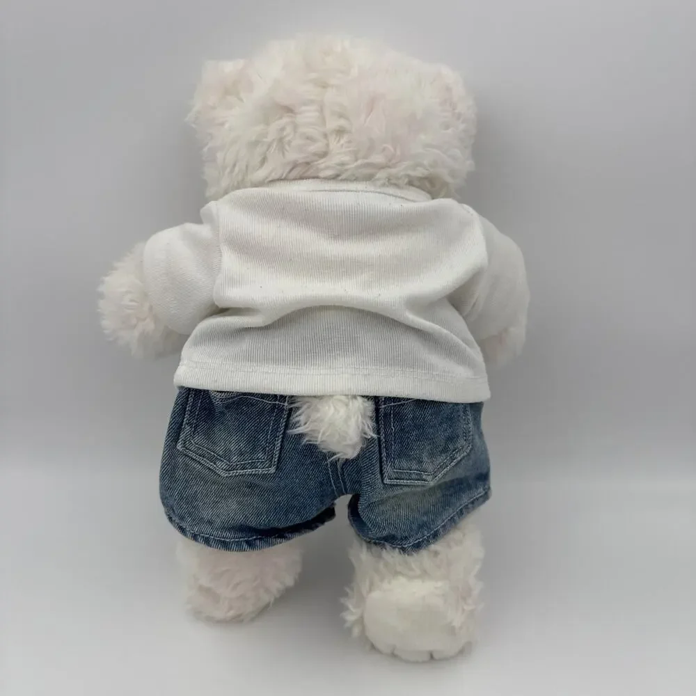 Build A Bear Pink And White Swirl Teddy Bear With Jean Shorts & White Shirt 14”